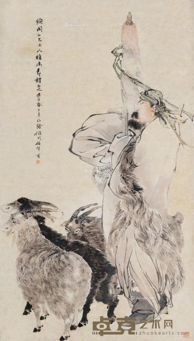  壬午（1882）年作 苏武牧羊 镜片 设色纸本 147×82cm