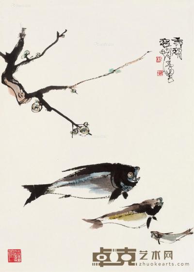  壬戌（1982）年作 鱼乐 镜片 设色纸本 65×46cm