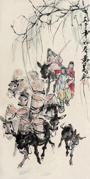  1973年作 运粮图 立轴 设色纸本