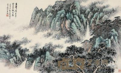 庚申(1980)年作 泉声云气 镜片 设色纸本 94×157cm