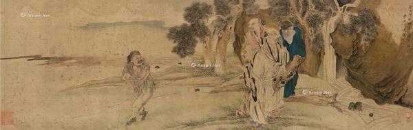  癸丑（1673）年作 商山四皓图 横批 设色绢本