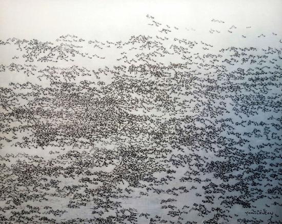 尹一权《蚂蚁》130x162cm，布上混合材料，2015