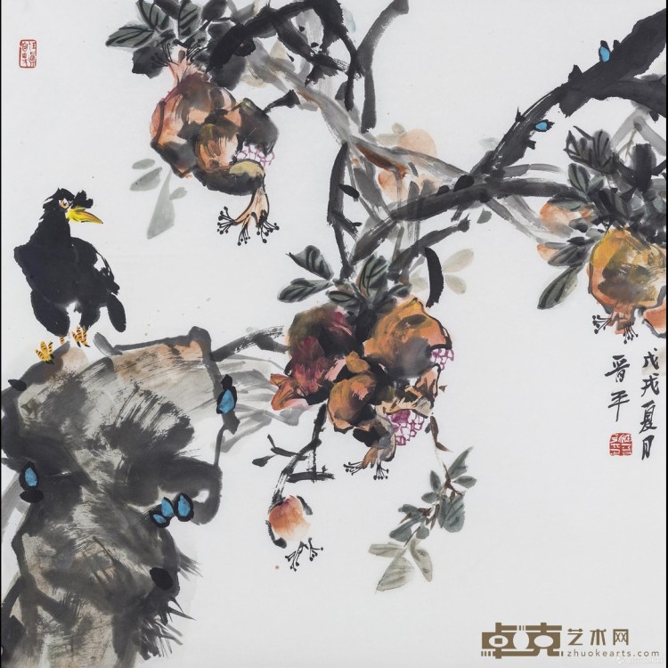 《石榴图》 徐晋平 68x68cm 2018年 纸本设色