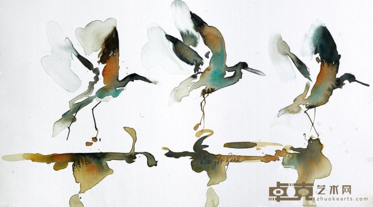 《起飞的鸟》 珍妮特·维特·里德 40x80cm 2016年 纸本水彩
