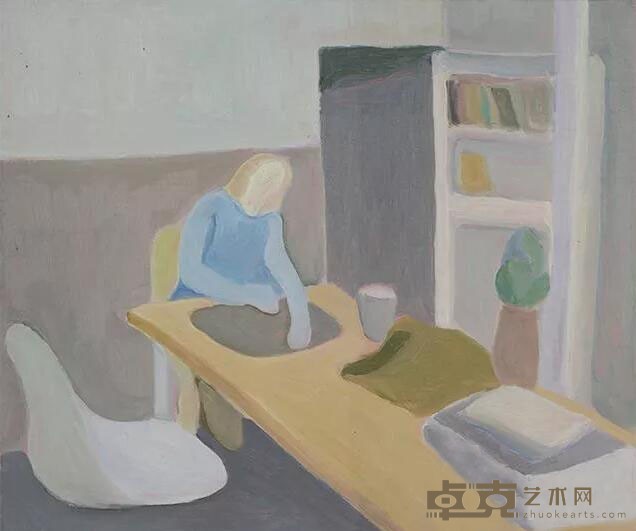 《折叠时光的蓝衣少女》 张利华 60x50cm 2018年 布面油画