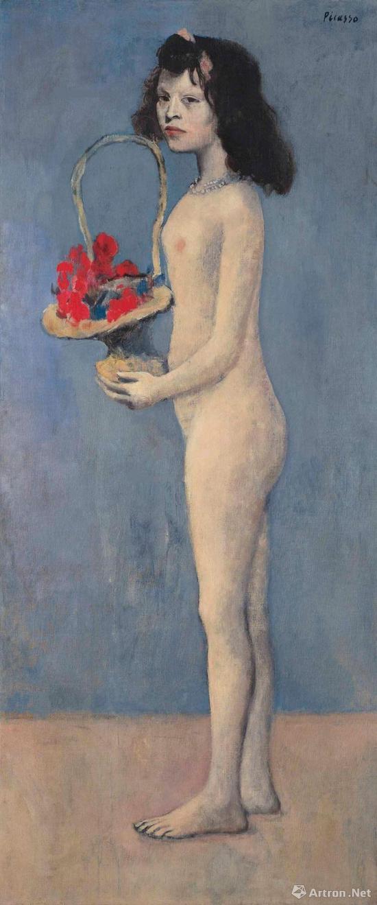 西班牙画家巴布罗·毕加索（1881~1973年）1905年作《 拿着花篮的女孩》油画（2017年纽约佳士得秋季1.15亿美元拍出）