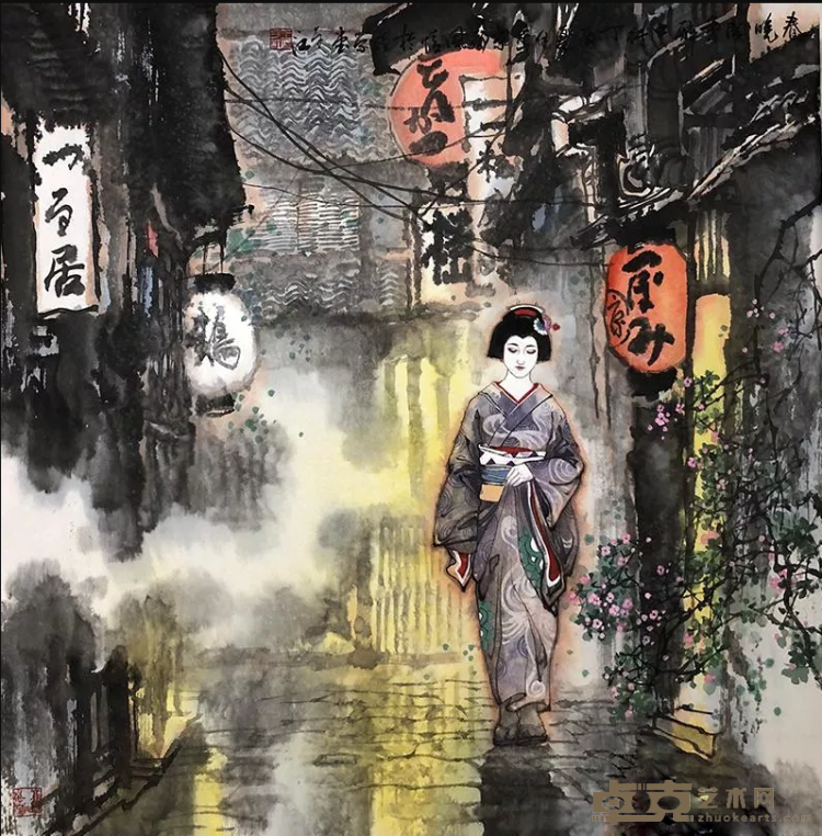 《京都风情系列一》 王子江 69x69cm 2018年 宣纸水墨