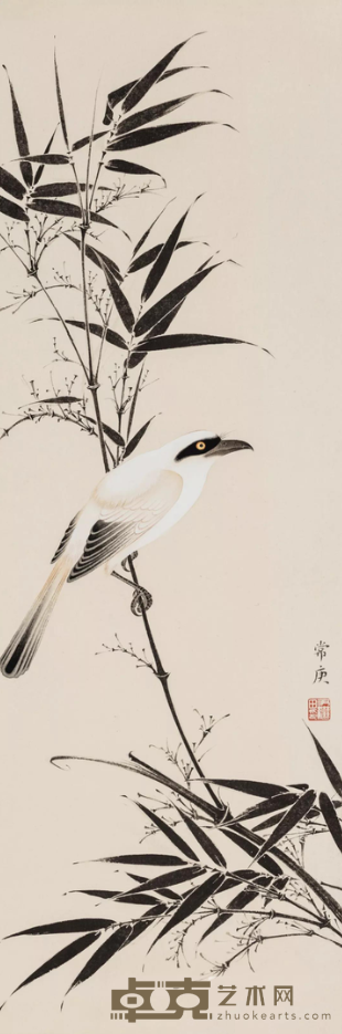 《墨竹伯劳》 尹继田 62x22cm 纸本设色