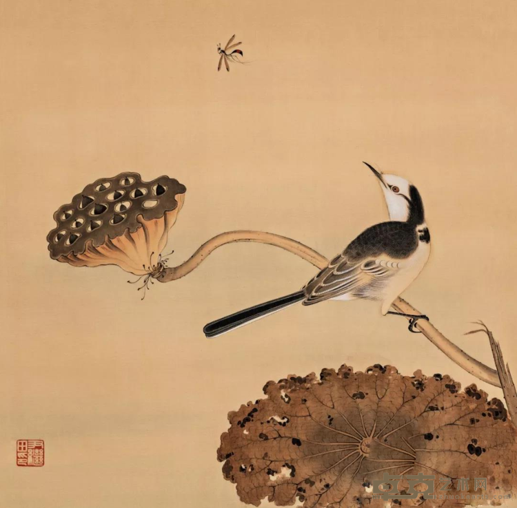 《疏荷沙鸟》 尹继田 25.5x25.5cm 绢本设色