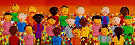 和谐四号--世界儿童 200×200cm×3 2011 布面油画