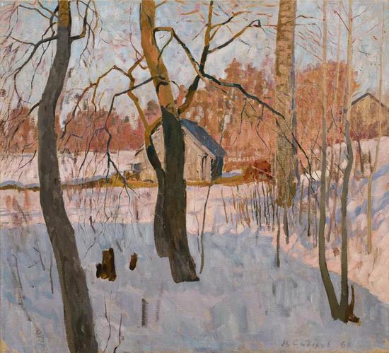 西多罗夫《临近春日》布面油画 79×87 cm 1963