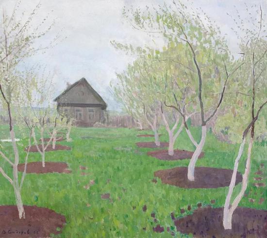 西多罗夫《开满鲜花的花园》布面油画89.5×100cm 2006