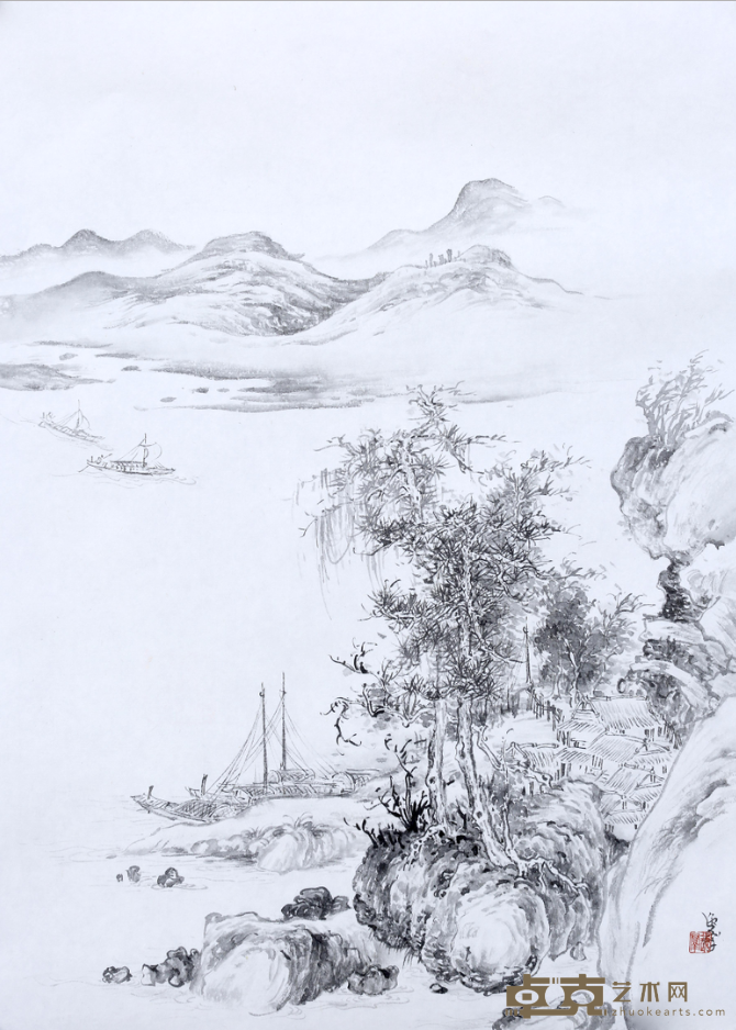 《仿古山水2》 王逸群 2018年 50x36cm 纸本
