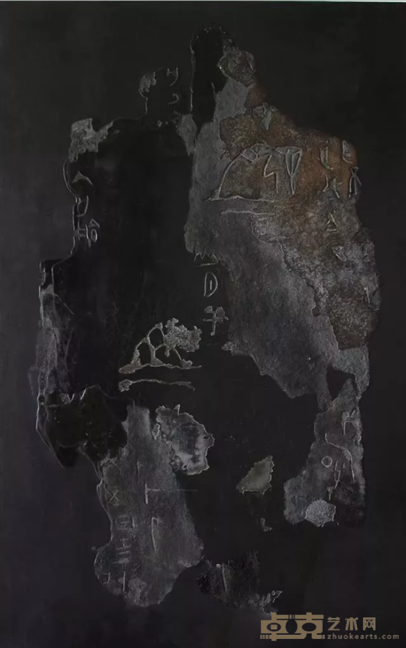《甲骨文》 姚邦亮 40×30cm 2011年 漆、箔料、瓦灰