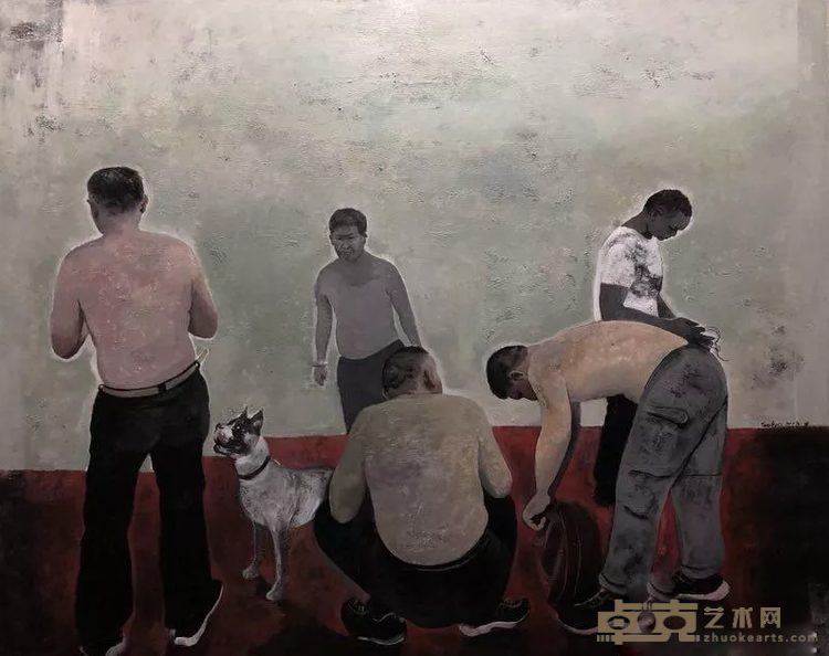 《中年男人与狗》 陶群 120×150cm 2018 布面油画