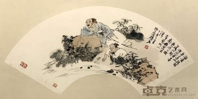 《倚石戏水图》 刘国辉 53.5x25cm 1997年 水墨设色纸本