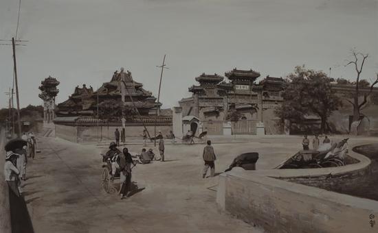 《失踪的老北京城——大高玄殿》 布面油画     130×87cm  2016年