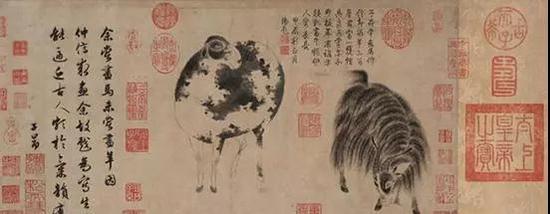 元 赵孟頫 二羊图卷 25.2 x 48.7 cm