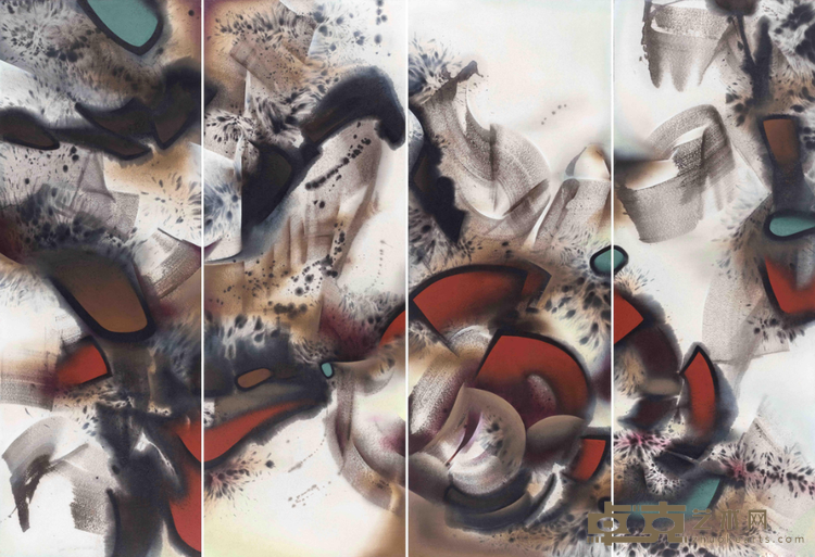《盘开锦升图》 鹿林 230x83cmx4 2016年 布面油画