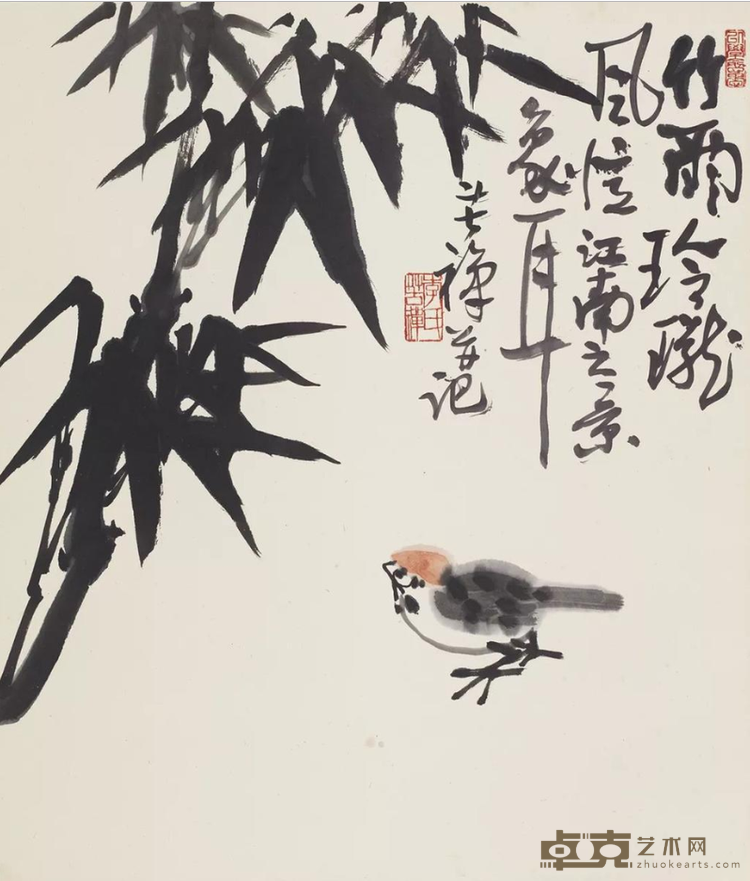 《竹雀》 李苦禅 51x44cm