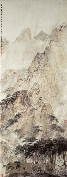 《山行遇雨（轴）》 傅抱石 181.8x68.7cm 四十年代末（1949年） 纸本设色