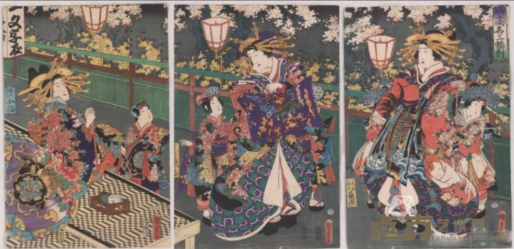 《歌川国贞 吉原高名三幅对》 19世纪前期（汤黎健藏） 大版浮世绘（三联画）