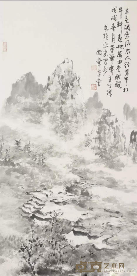 《农人行雾中》 丁杰 138x69cm