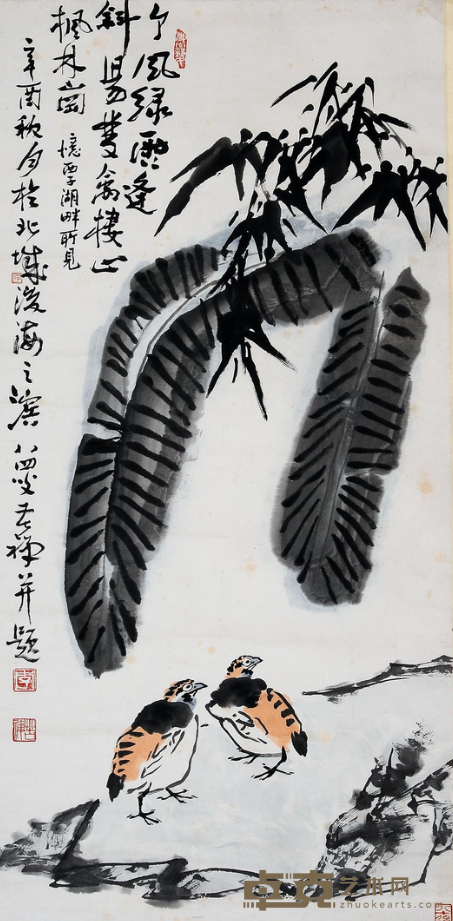 《蕉下双安》 李苦禅 134cm×64cm