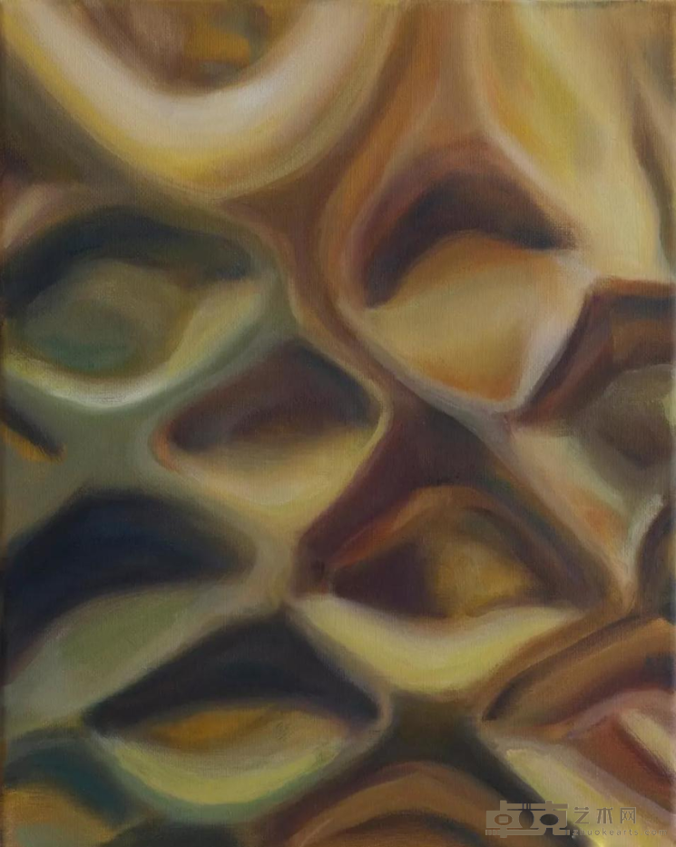 《无题（金色织物包裹树木的草图研究） Ingo Baumgarten 30x24cm 2019年 布面油画