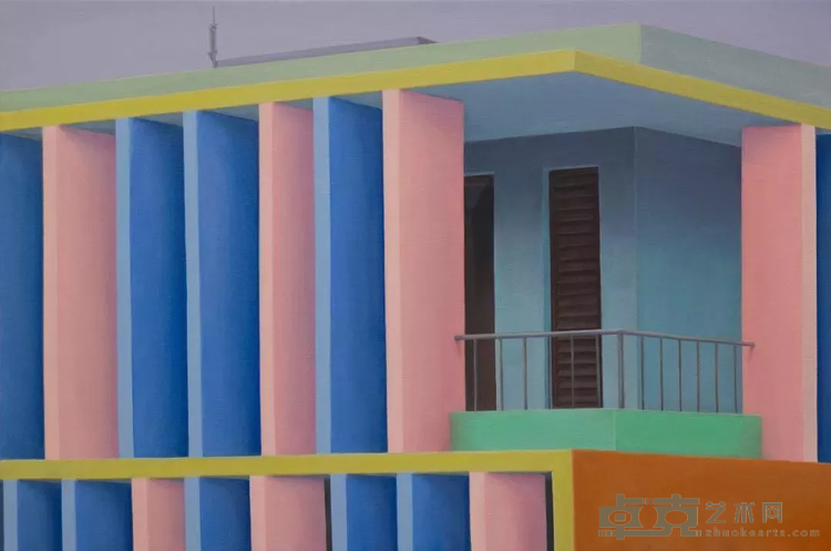 《无题（薄板舷梯 粉红粉蓝 武汉）》 Ingo Baumgarten 60x90cm 2019年 布面油画