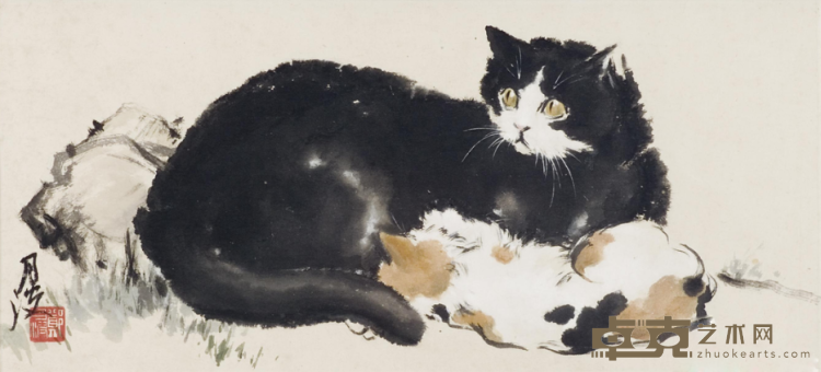 《猫》 郑月波 55x25cm 年代不详 中国画 纸本