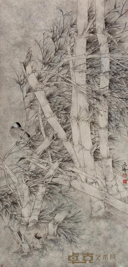 《鸟呜深涧中》 刘文海 40x70cm 2016年 皮纸设色