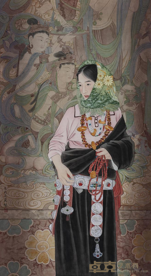 《西藏人物系列之三》 吴霞 180x97cm 2018年 纸本重彩