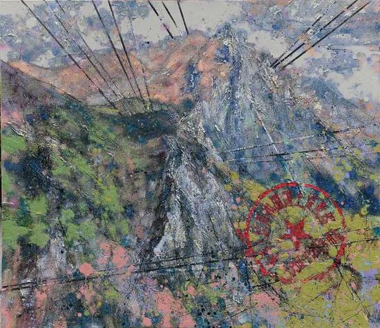 张杰《带红印的山水》之四 150cm×130cm 油画 2010