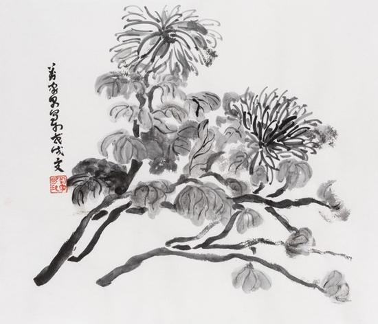 《菊花图》 Chrysanthemumfigure 115×45cm 纸本水墨 2018