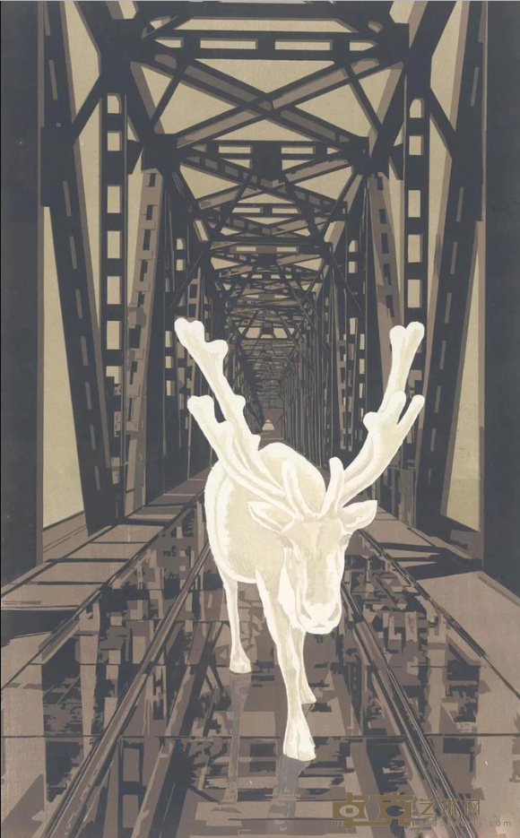《跨过江桥》 于承佑 160x100cm 2015年 套色木刻