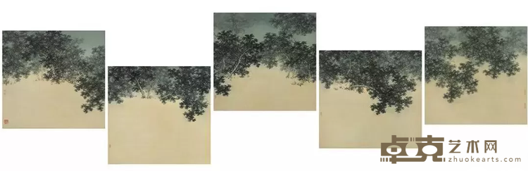 《飒飒风声 五屏》 管伟邦 66x69cmx5 2019年 水墨设色纸本