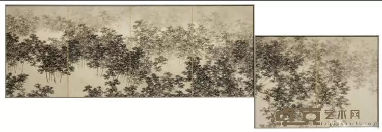 《松山烟云 六屏》 管伟邦 60x40cmx6 2018年 水墨鸟の子画卡