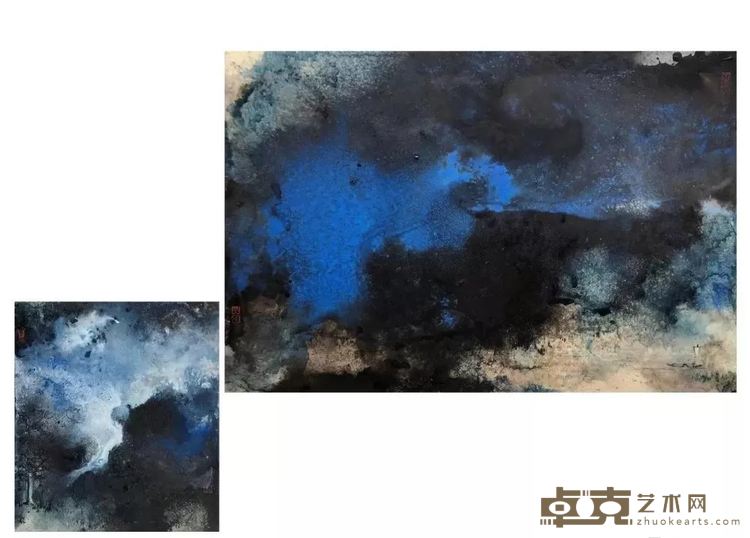 《空山清音 双屏》 管伟邦 l：27x24cm r：40x60cm 2018年 水墨设色鸟の子画卡