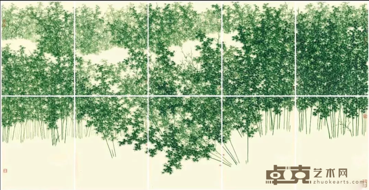 《绿竹修修 十屏》 管伟邦 40.8x31.7cmx10 2018年 设色鸟の子画卡