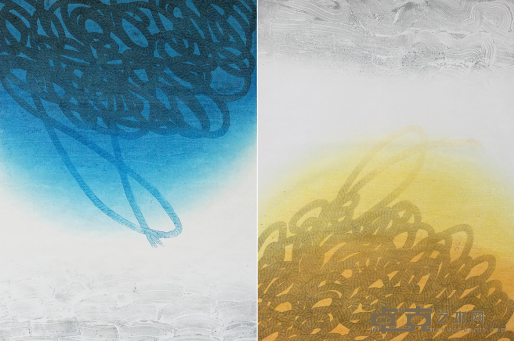 《斜风细语NO.2、NO.3》 朱建辉 2018年 木版水印