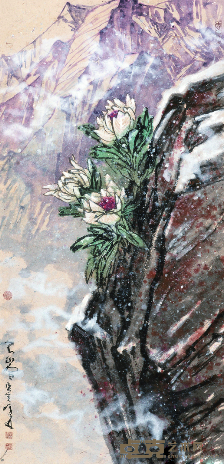 《新疆系列之二天山雪》 刘曦林 196.5x98cm 2010年 纸本水墨设色