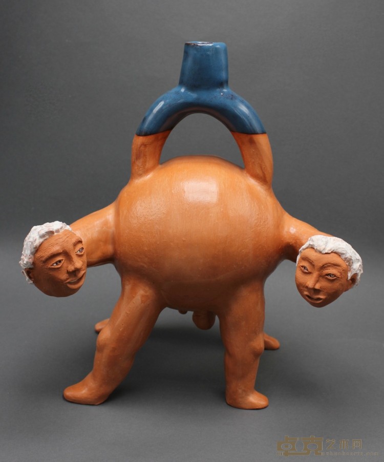 Karen Jaimes-Abuelos,Red earthenware glazed and burnished, 8.5’’x 10’’x 5’’, 2019.Male and female stirrup spout vessel. Homage to my grandparents who fled the Salvadoran US_“Civil”Proxy War.jpeg