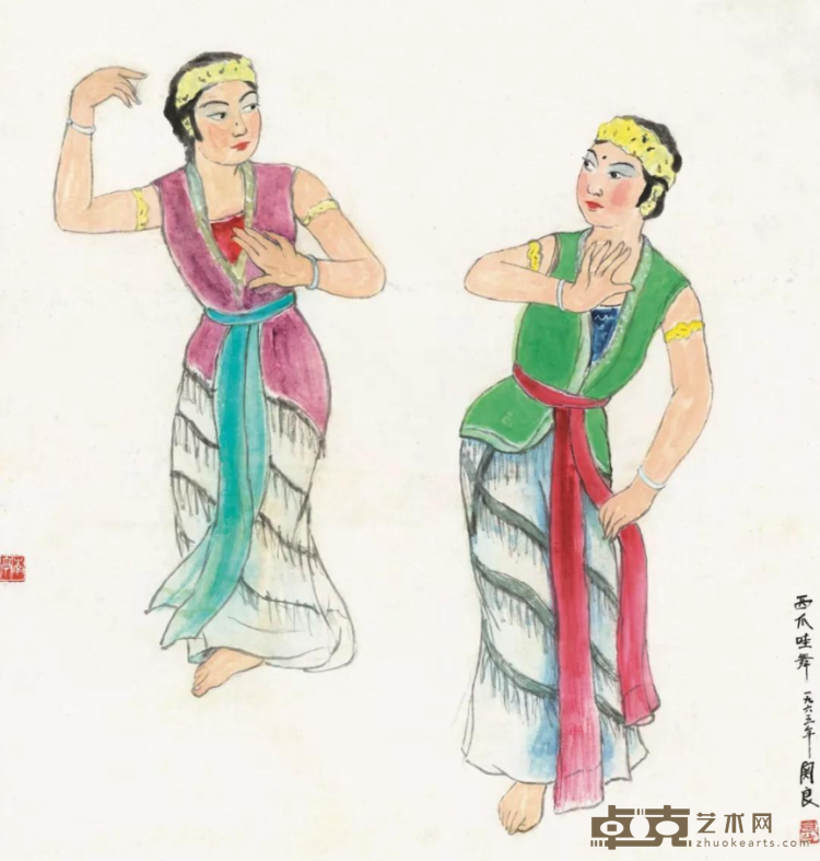 《西爪哇舞》 关良 75x69cm 1965年 纸本设色