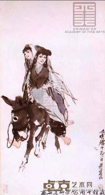 《双女骑驴图》