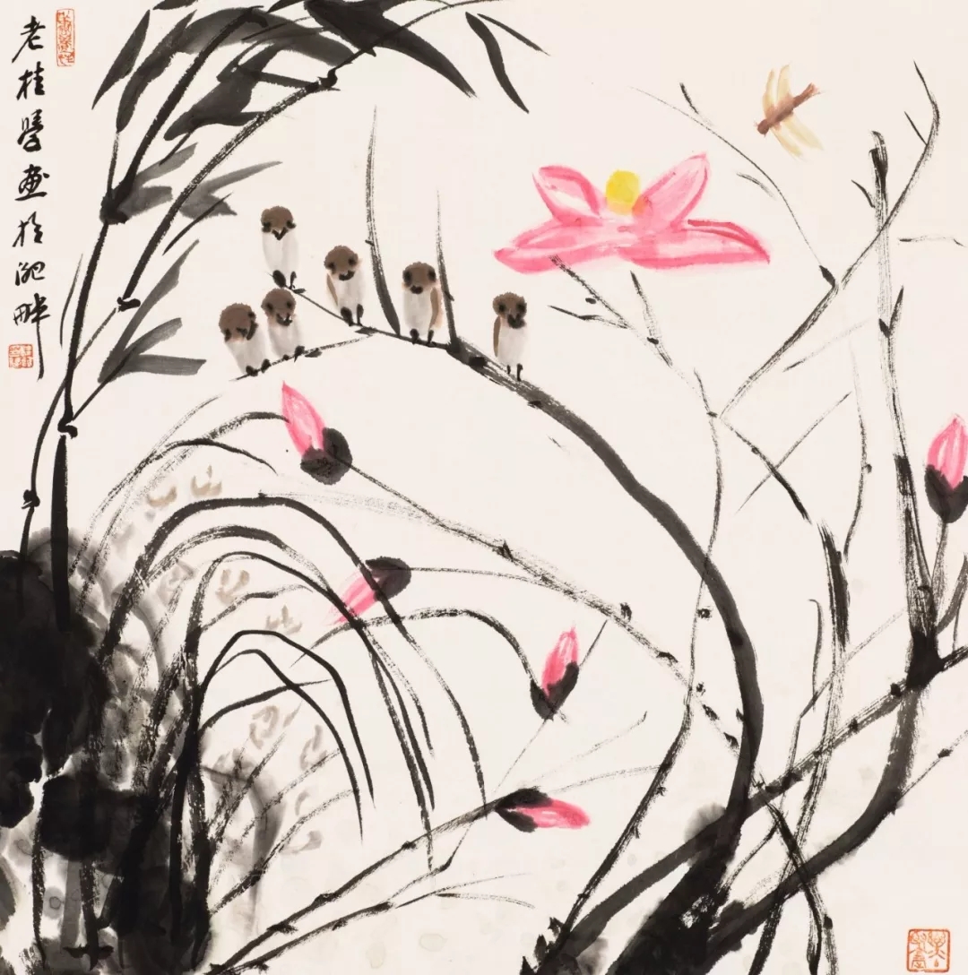 《花鸟图》68x68cm