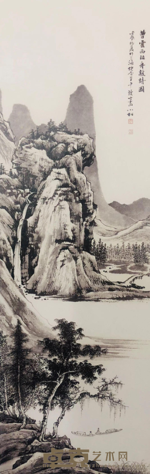 《仿曹云西竝舟敲诗图》 苏小松 103x34.4cm