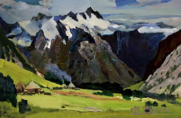 《新疆·奥依塔克雪山下》 杨松林 100x150cm 2017年 布面油画