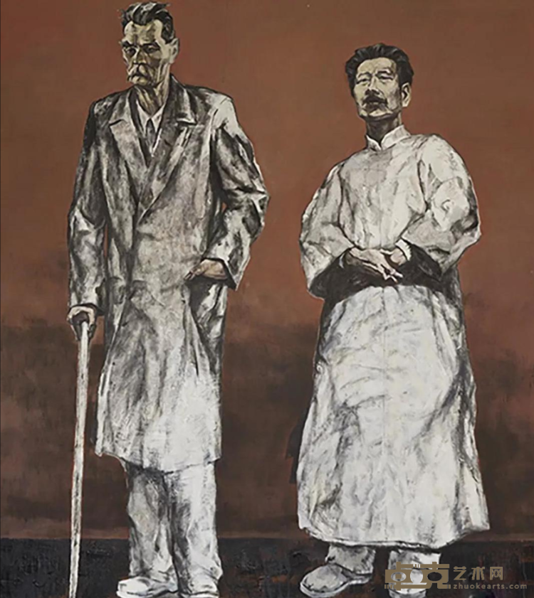 《左翼文学—鲁迅与高尔基》 邓平祥 200x180cm 2007年 布面油画