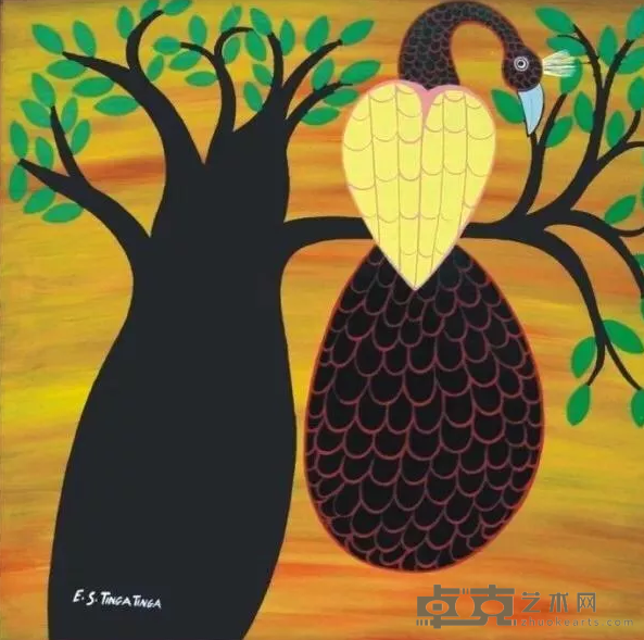 《Bird in Tree》 Tingatinga 1970年